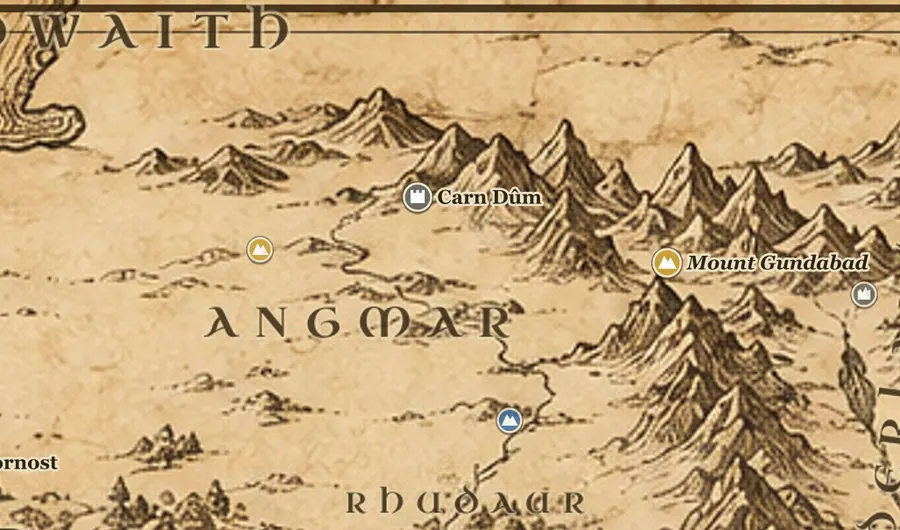 Angmar on the map of Middle-earth
