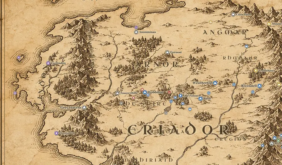 Lindon on the map of Middle-earth