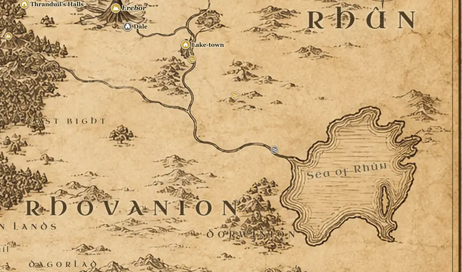 Rhûn on the map of Middle-earth
