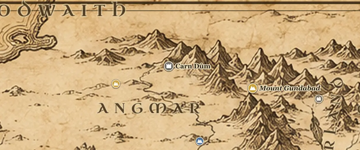 Angmar on the map of Middle-earth