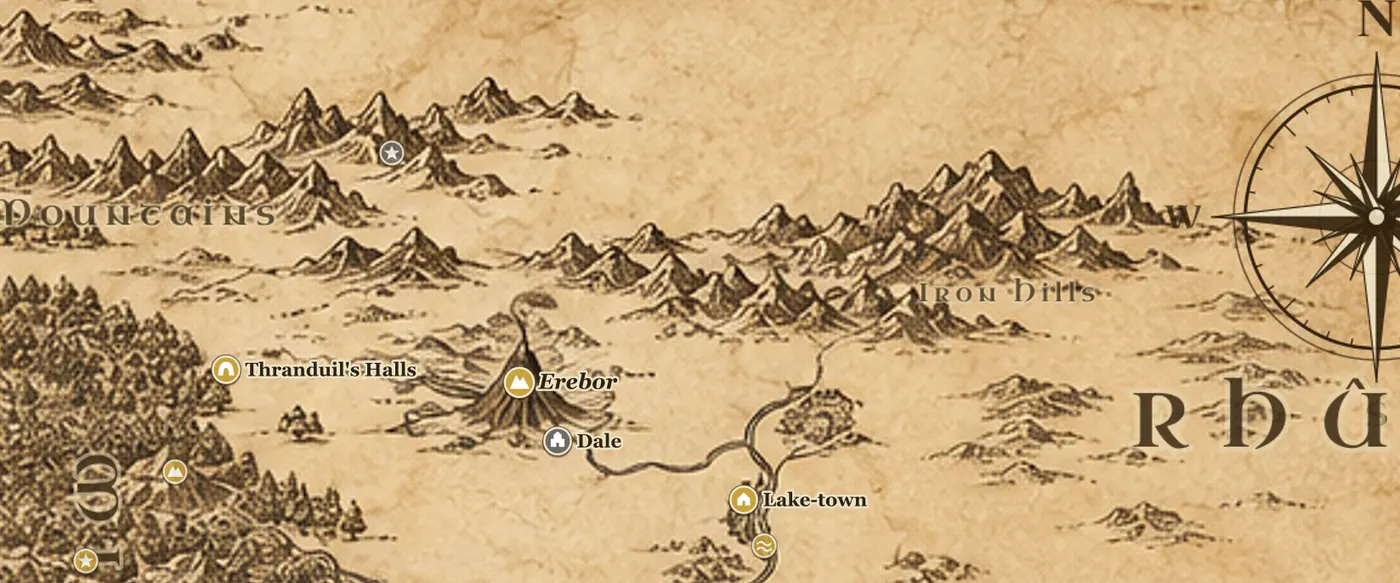 Dale and Erebor on the map of Middle-earth