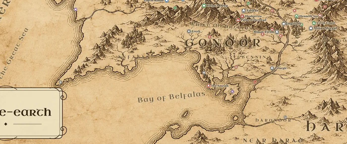 Gondor on the map of Middle-earth