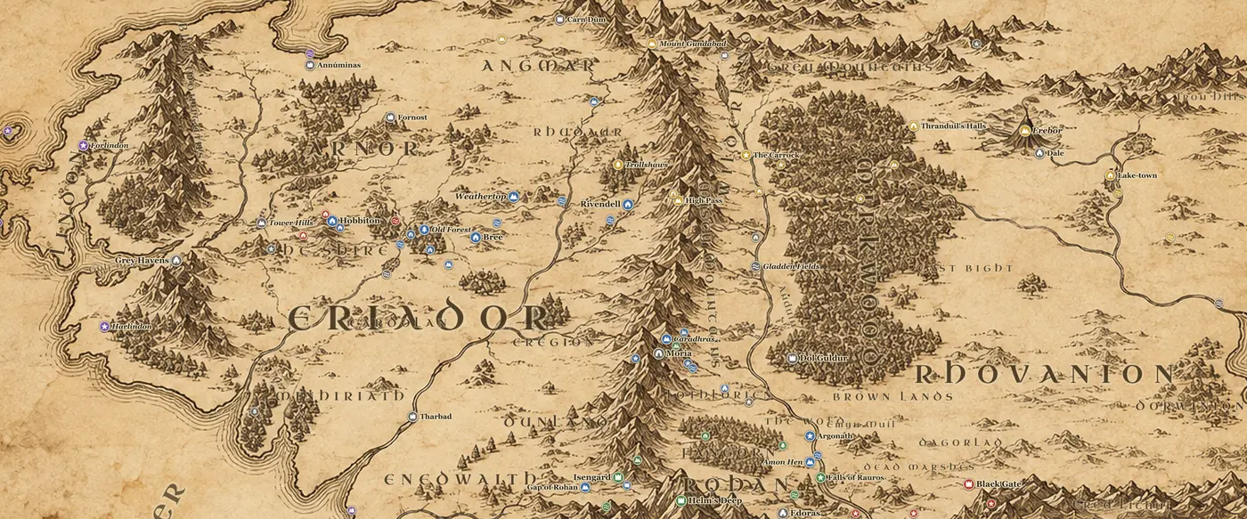 Misty Mountains on the map of Middle-earth