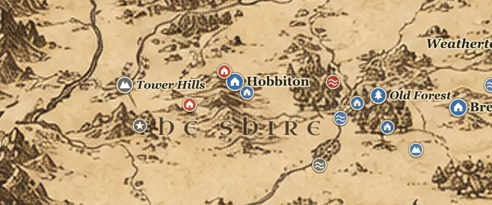 The Shire on the map of Middle-earth