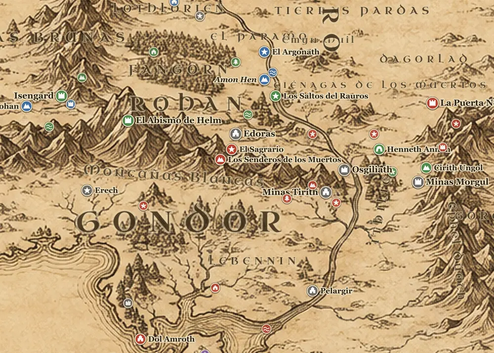 El viaje de Aragorn en el mapa de la Tierra Media