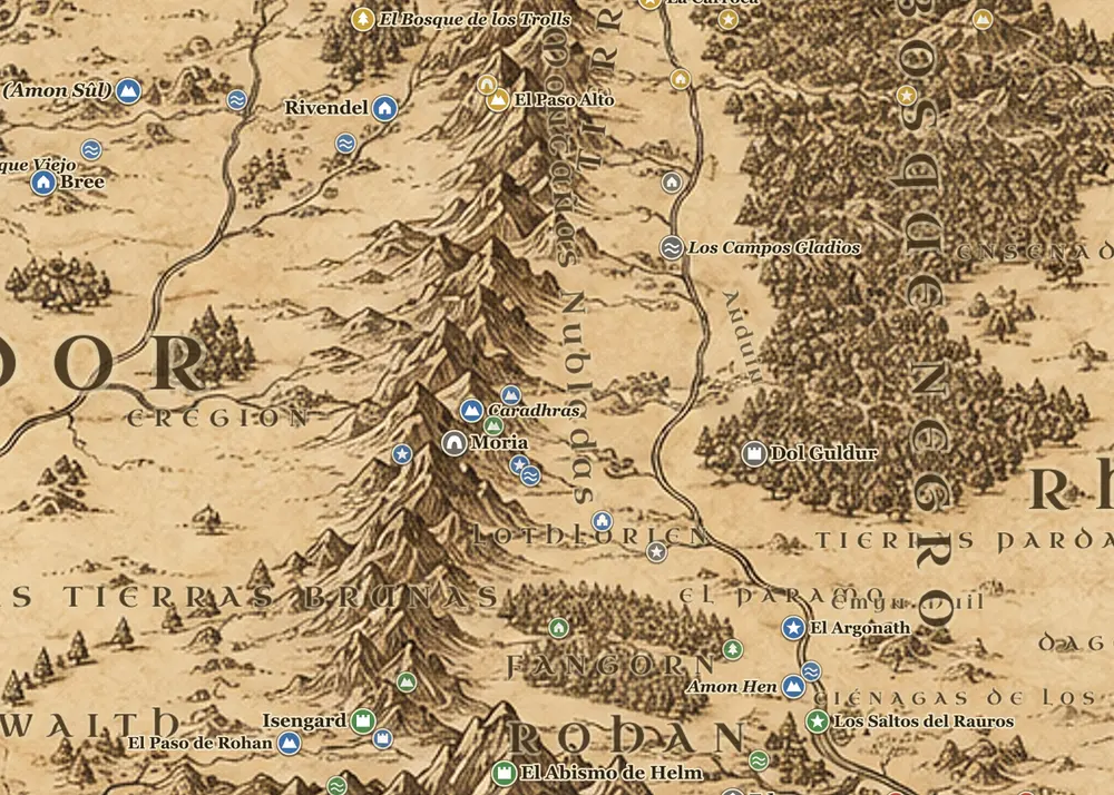 La Comunidad del Anillo en el mapa de la Tierra Media
