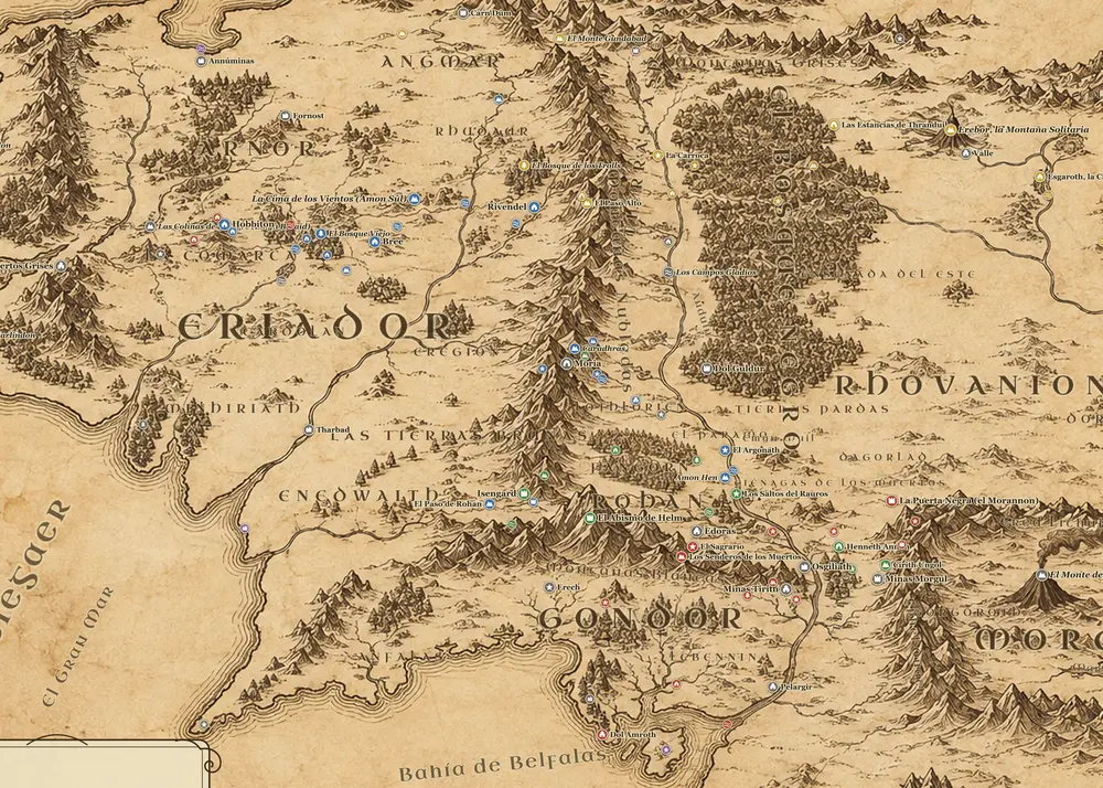El viaje de Frodo y Sam en el mapa de la Tierra Media
