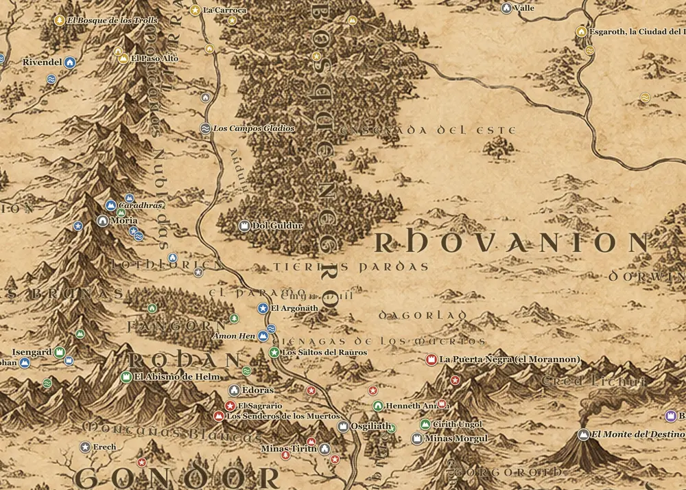 El viaje de Gollum en el mapa de la Tierra Media