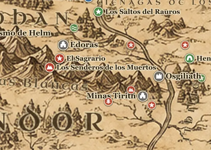 La cabalgata de los Rohirrim en el mapa de la Tierra Media