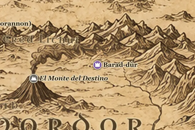 Barad-dûr en el mapa de la Tierra Media