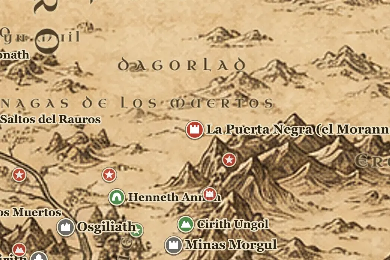 La Puerta Negra (el Morannon) en el mapa de la Tierra Media