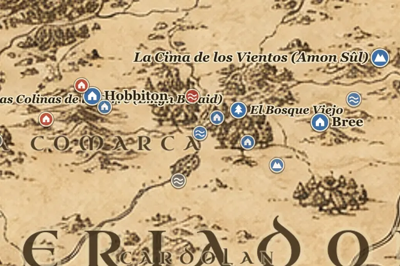 La Balsadera de Gamoburgo en el mapa de la Tierra Media