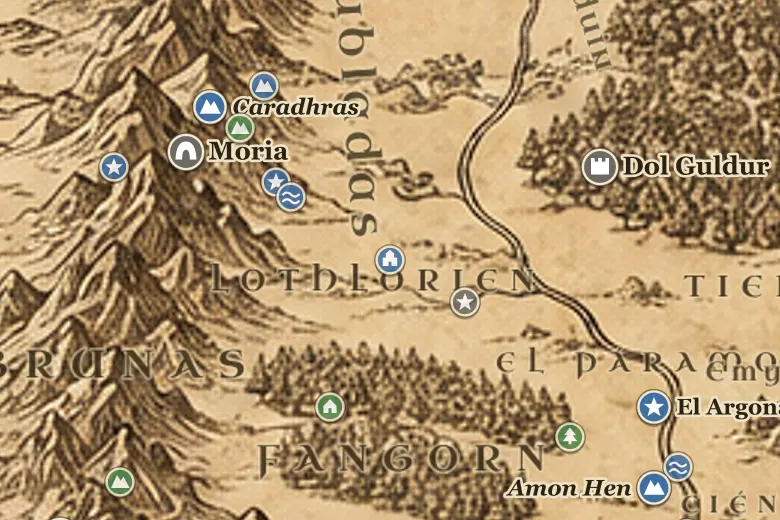 Caras Galadhon en el mapa de la Tierra Media