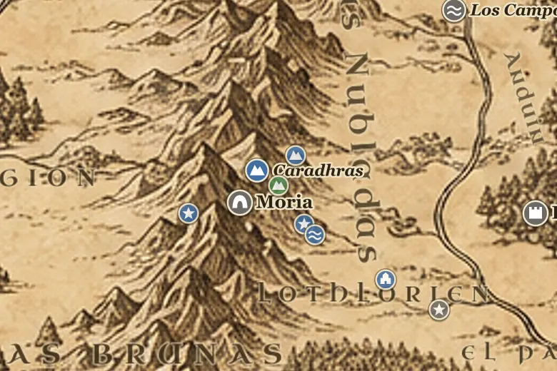 Celebdil en el mapa de la Tierra Media