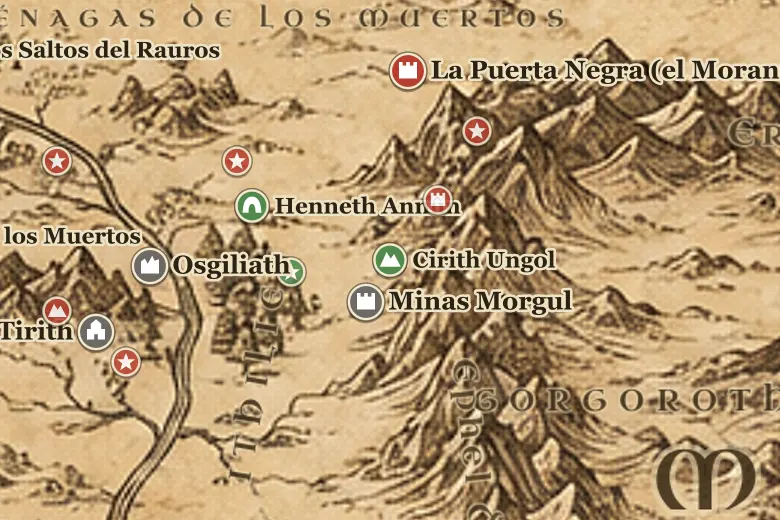 Cirith Ungol en el mapa de la Tierra Media