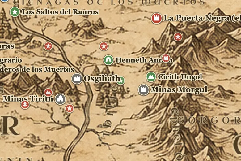 La Encrucijada en el mapa de la Tierra Media