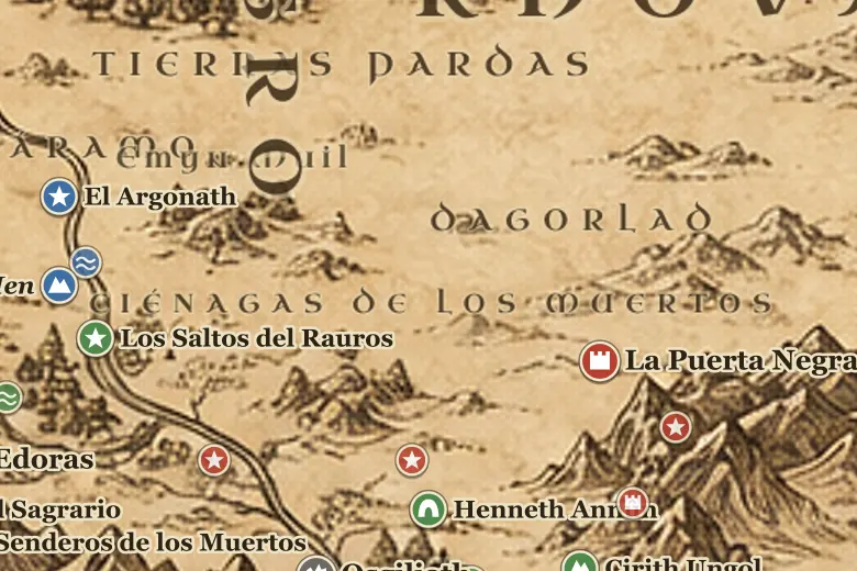 Las Ciénagas de los Muertos en el mapa de la Tierra Media