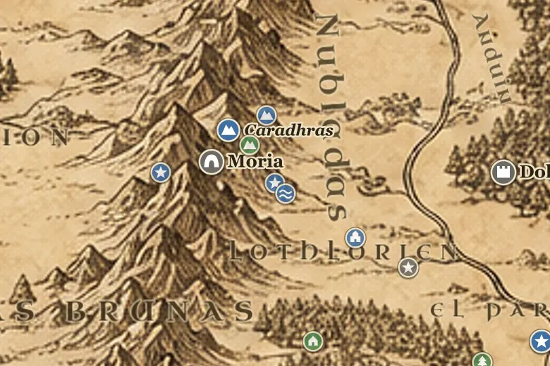El Valle del Arroyo Sombrío en el mapa de la Tierra Media