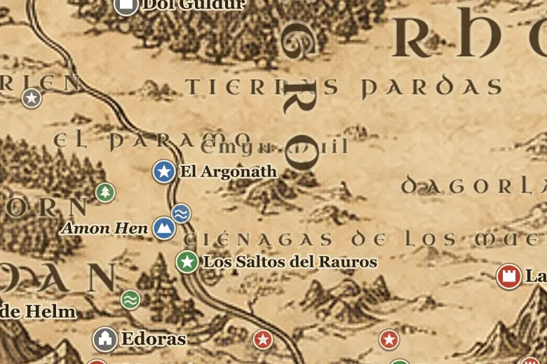 Emyn Muil en el mapa de la Tierra Media