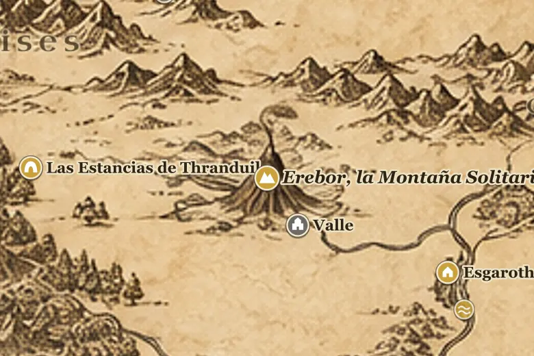 Erebor, la Montaña Solitaria en el mapa de la Tierra Media