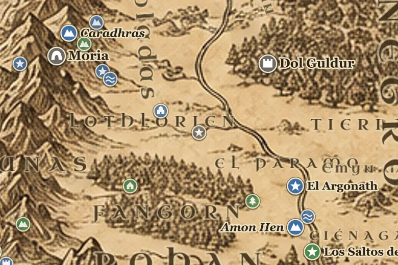 El Campo de Celebrant en el mapa de la Tierra Media