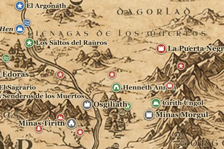 El Campo de Cormallen en el mapa de la Tierra Media