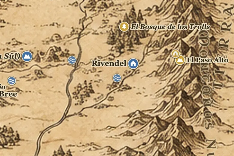 El Vado del Bruinen en el mapa de la Tierra Media