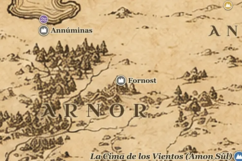 Fornost en el mapa de la Tierra Media