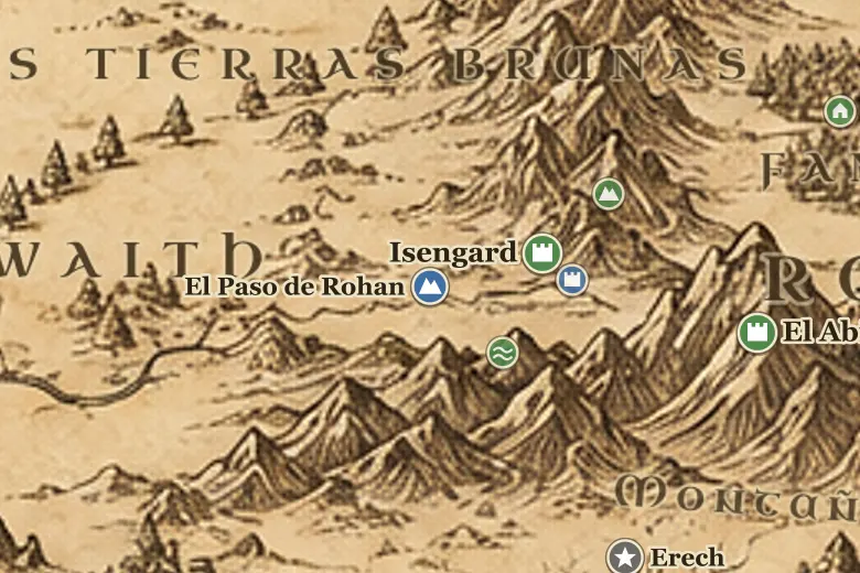 El Paso de Rohan en el mapa de la Tierra Media