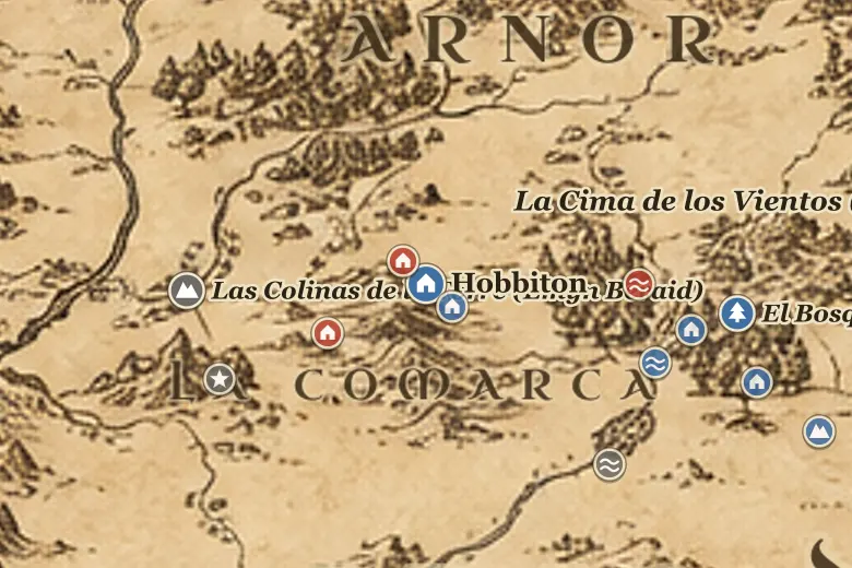 Hobbiton en el mapa de la Tierra Media