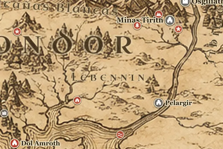 Lebennin en el mapa de la Tierra Media