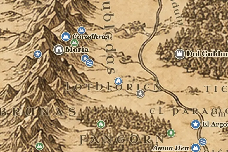 Lothlórien en el mapa de la Tierra Media