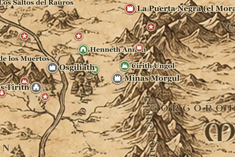 Minas Morgul en el mapa de la Tierra Media