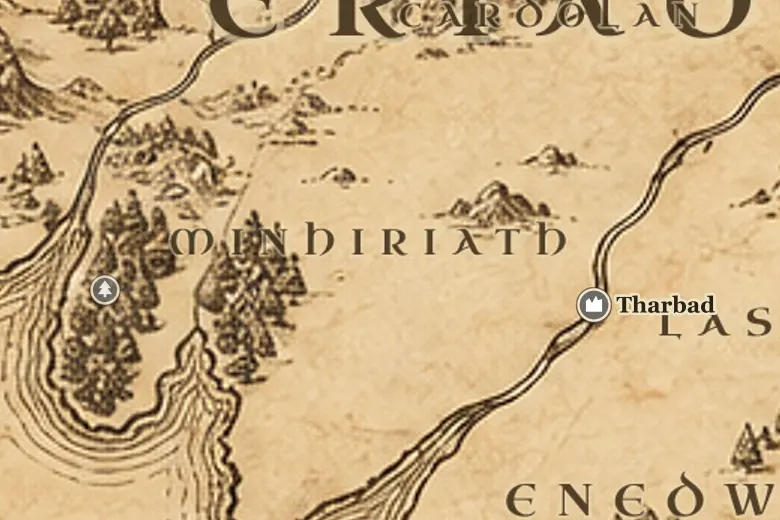 Minhiriath en el mapa de la Tierra Media