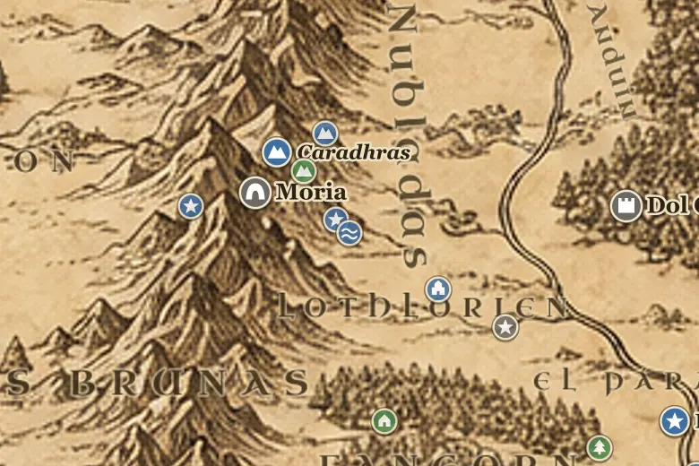 El Lago Espejo en el mapa de la Tierra Media