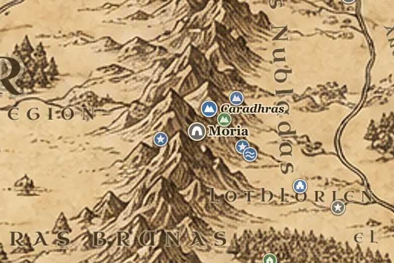 Moria en el mapa de la Tierra Media