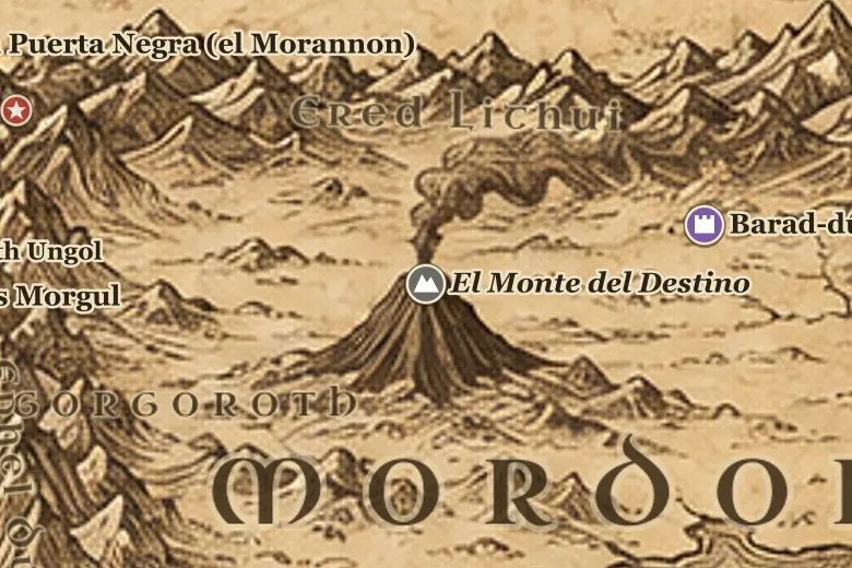 El Monte del Destino en el mapa de la Tierra Media