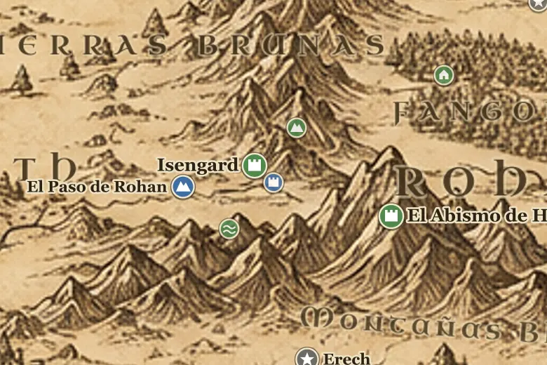 Orthanc en el mapa de la Tierra Media