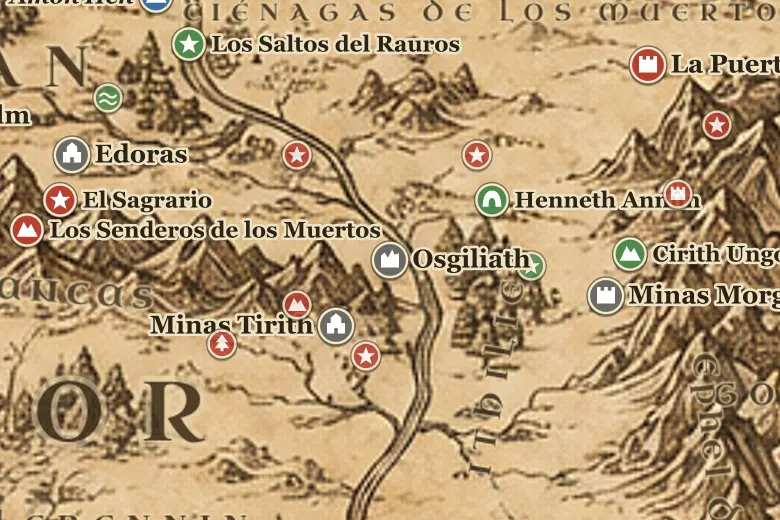 Osgiliath en el mapa de la Tierra Media
