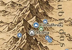 Caradhras en el mapa de la Tierra Media