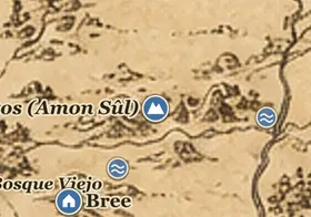 La Cima de los Vientos (Amon Sûl) en el mapa de la Tierra Media