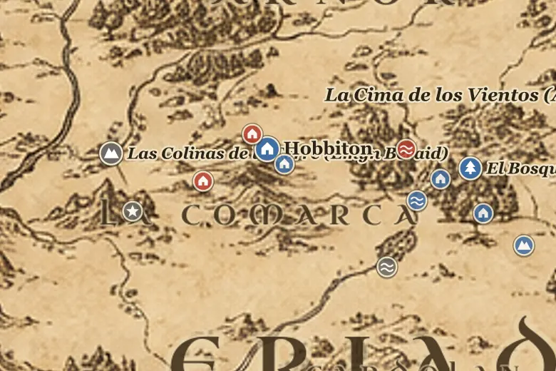 La Comarca en el mapa de la Tierra Media
