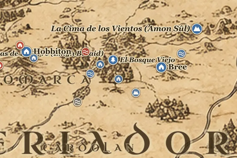 La casa de Tom Bombadil en el mapa de la Tierra Media