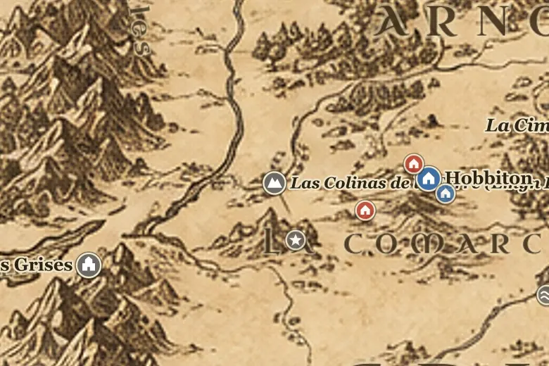 Las Colinas de la Torre (Emyn Beraid) en el mapa de la Tierra Media