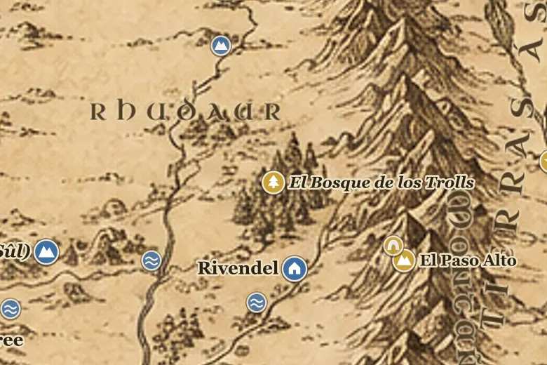 El Bosque de los Trolls en el mapa de la Tierra Media