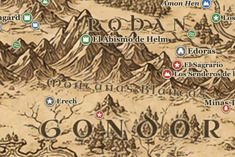 Las Montañas Blancas en el mapa de la Tierra Media