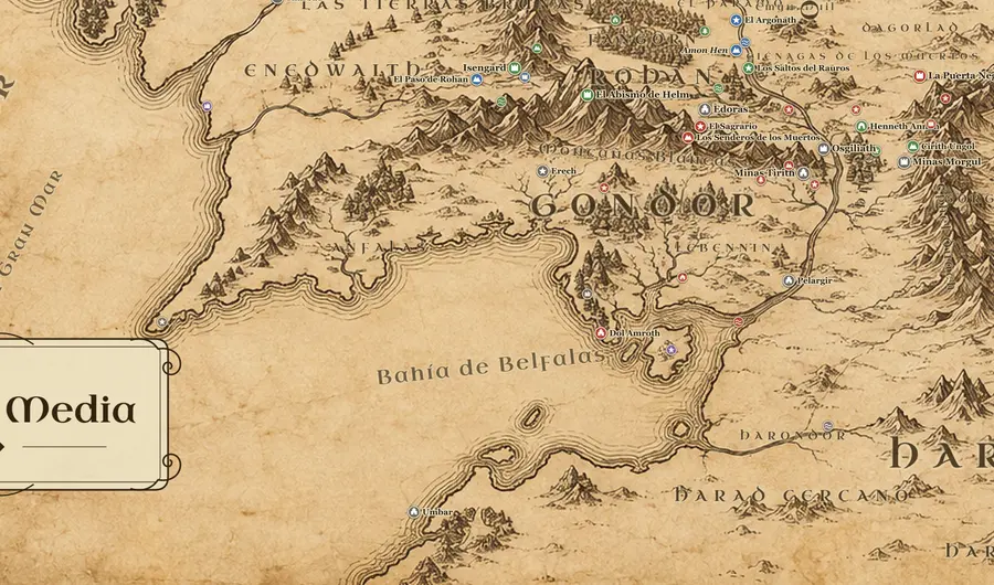 Gondor en el mapa de la Tierra Media