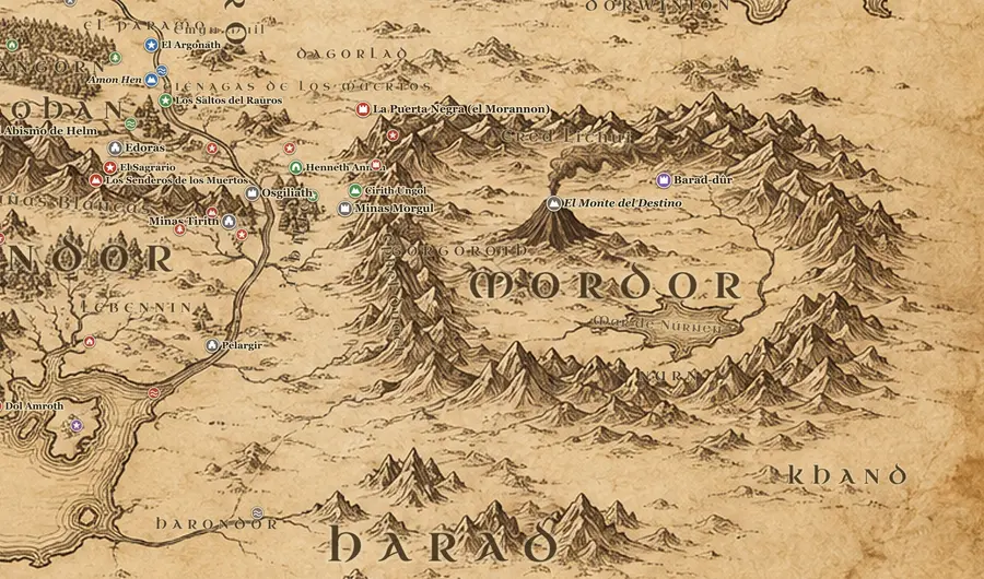 Mordor en el mapa de la Tierra Media