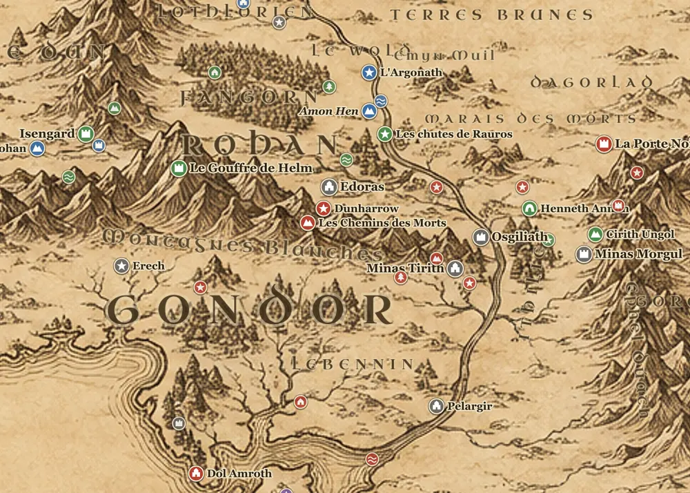 Le voyage d'Aragorn sur la carte de la Terre du Milieu