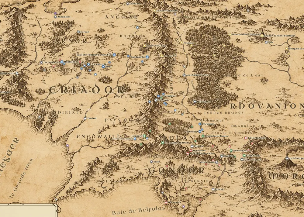 Le voyage de Frodon sur la carte de la Terre du Milieu